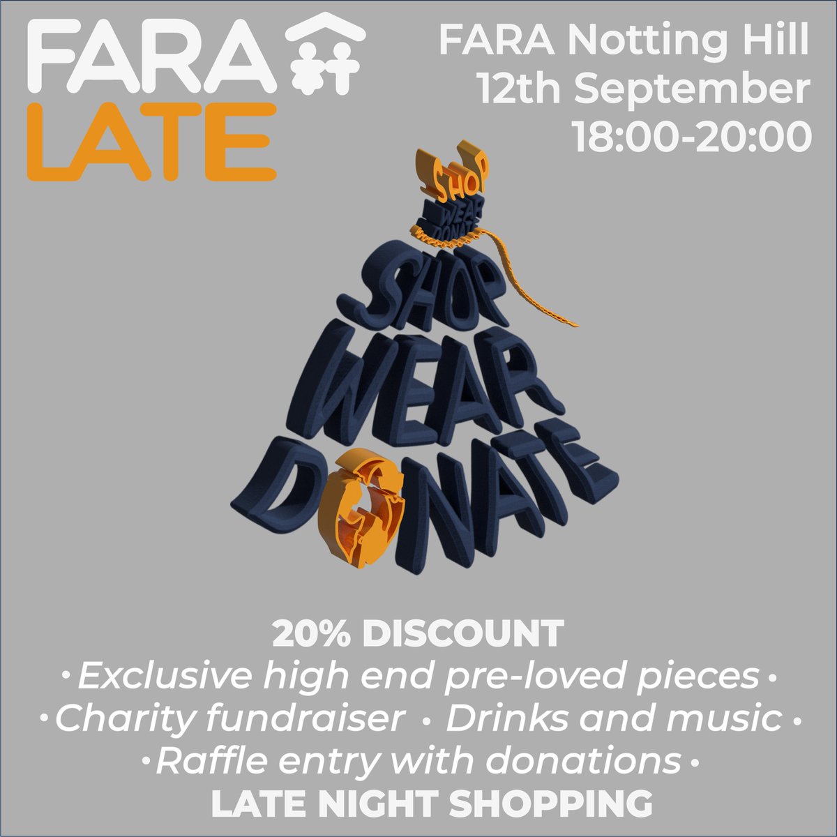 FARA Late presents: Notting Hill ✨

Join us on the 12th at our FARA Notting Hill shop in Elgin Crescent.

There'll be drinks and late night shopping with an exclusive discount and fantastic prizes to be won from Neal's Yard Remedies, Biscuiteers, Jeroboams and Portobello 177