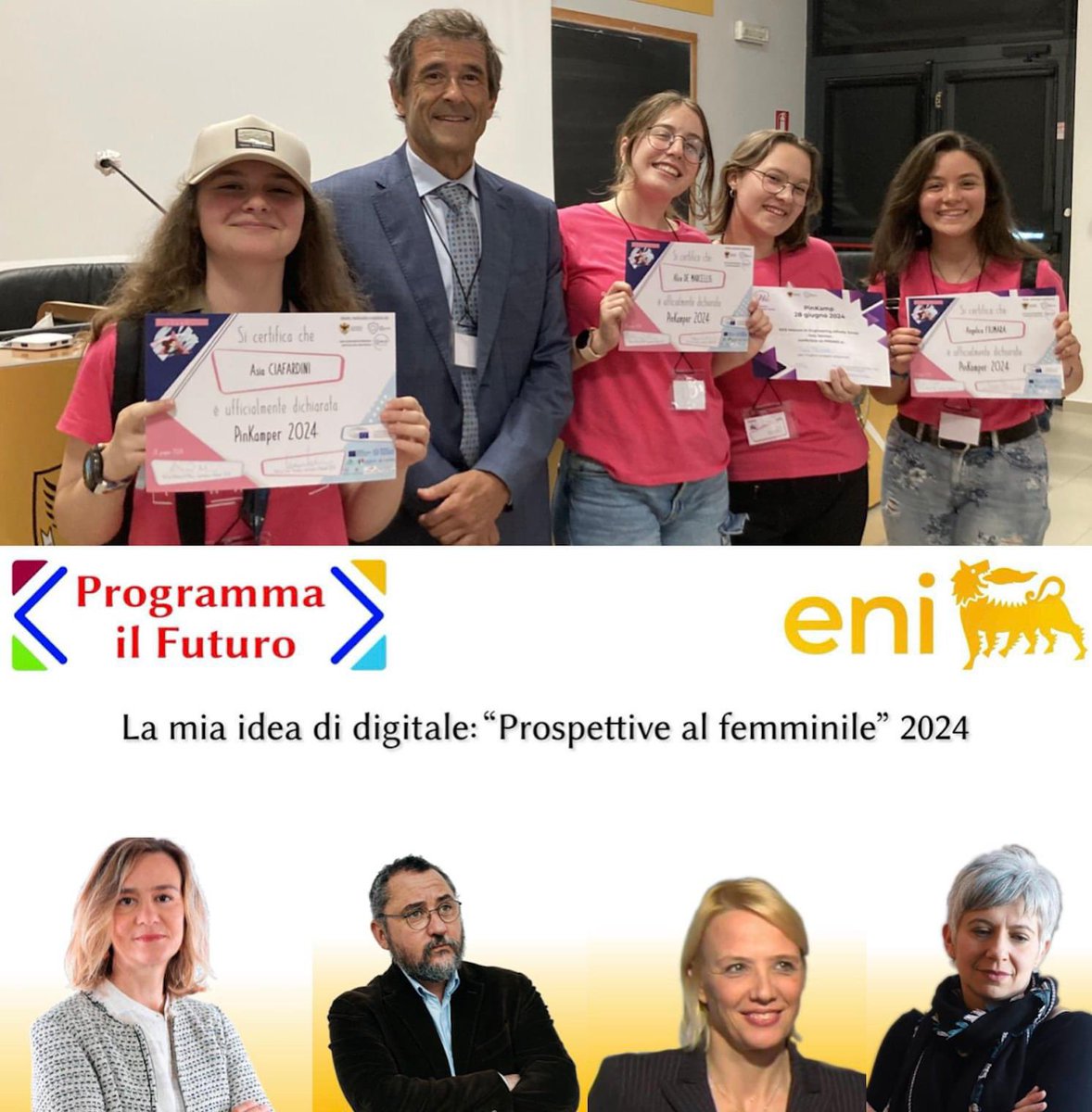 ProgrammaFuturo's tweet image. >Evento @eni 10 settembre 2024 Premiazione  a Roma delle vincitrici dell'iniziativa "La mia idea di digitale: prospettive al femminile" promossa da #ProgrammailFuturo insieme ad Eni  (sponsor filantropo del progetto)