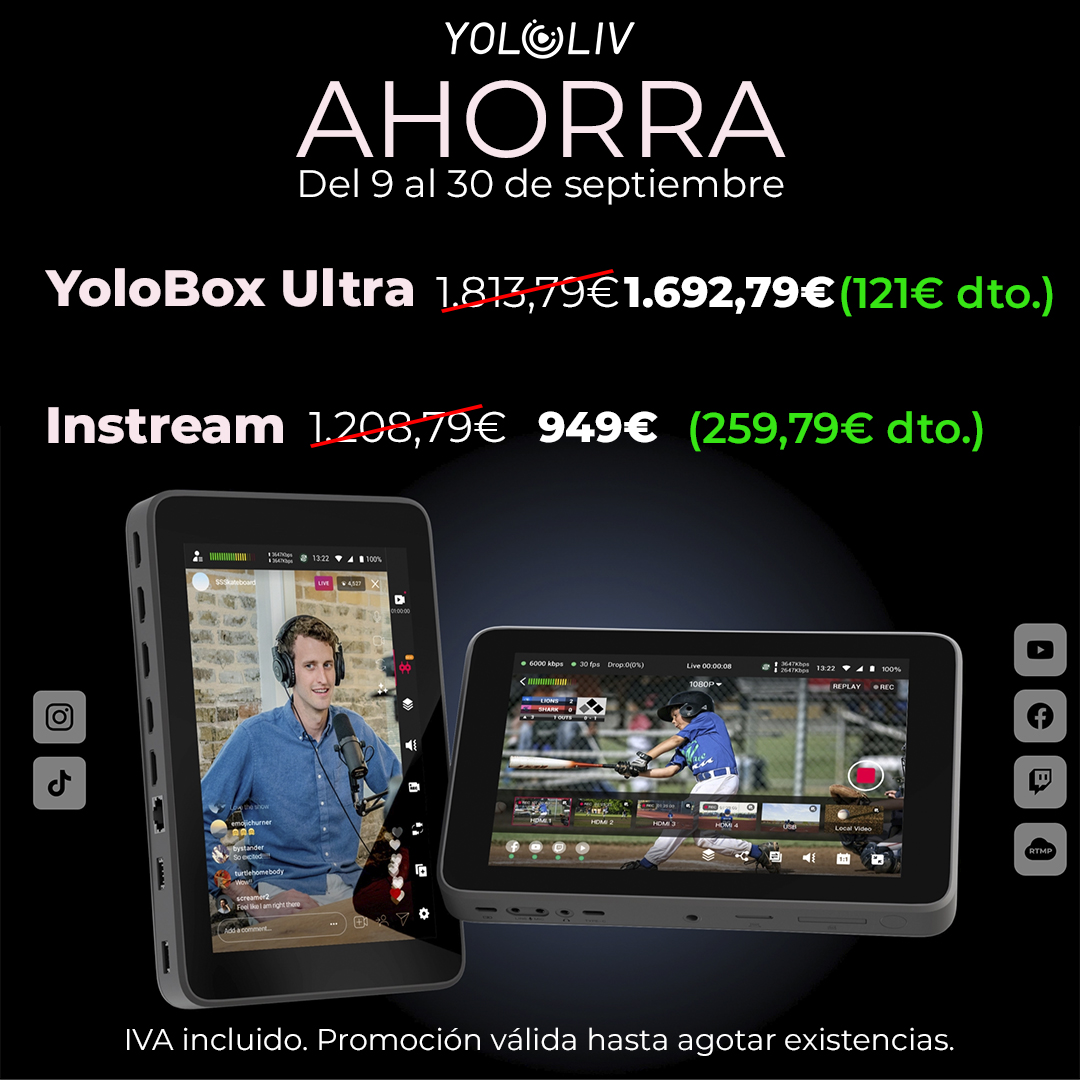 ROBISA's tweet photo. 👉*** SÚPEROFERTA @YoloLivTech *** 👀
#YoloBoxUltra o #Instream a precio súper reducido.
YoloBox Ultra incluye la activación #NDI gratis.
https://t.co/rm0bDWVFxp
#LiveStreaming #4K #Broadcast #yololiv #livestreaming #verticalstreaming #multicam #allinone #creators #influencers https://t.co/wwk5BW46mI