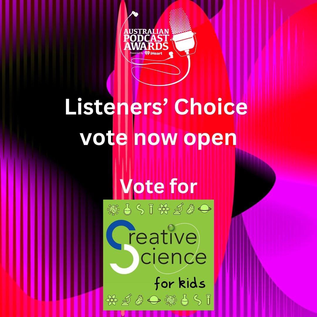 jllynch's tweet photo. Voting is now open for the Listener's Choice Category in the Australian Podcast Awards. Follow the link, search for 'Creative Science for Kids', and cast your vote!
https://t.co/9QJT1BJb5c https://t.co/521BK3dllb