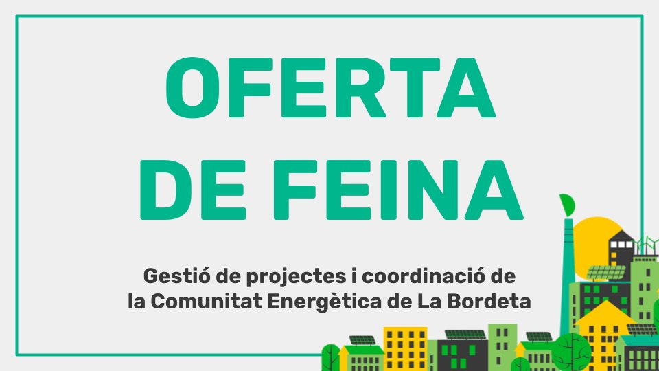 📣Obrim una plaça per ajudar-nos a gestionar la comunitat i la nostra participació en un projecte europeu que comencem al novembre!
Tots els detalls aquí 👇
comunitatbordeta.batec.coop/oferta-feina/