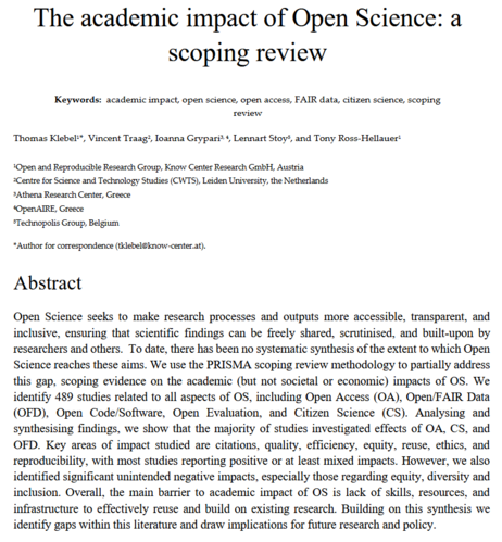 Tony Ross-Hellauer (@tonyr_h) on Twitter photo 💡 Preprint alert! 💡
Over the summer we preprinted our scoping review of the academic impact of open science. This is joint work from the <a href="/PathOS_EU/">PathOS</a> project, led by Dr. <a href="/klebel_t/">Thomas Klebel</a>, with <a href="/vtraag/">Vincent Traag (@vtraag@social.cwts.nl)</a>, <a href="/igrypml/">Ioanna Grypari</a> and <a href="/lennrtsty/">Lennart Stoy</a>. osf.io/preprints/soca… 💡 Preprint alert! 💡
Over the summer we preprinted our scoping review of the academic impact of open science. This is joint work from the <a href="/PathOS_EU/">PathOS</a> project, led by Dr. <a href="/klebel_t/">Thomas Klebel</a>, with <a href="/vtraag/">Vincent Traag (@vtraag@social.cwts.nl)</a>, <a href="/igrypml/">Ioanna Grypari</a> and <a href="/lennrtsty/">Lennart Stoy</a>. osf.io/preprints/soca…
