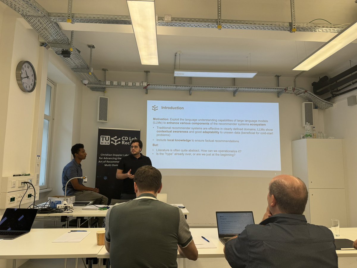 Thomas’s Kolb and Ahmadou Wagne from #CDLRecSys presenting our work on Combining Local Knowledge and LLMs for Recommender Systems at the #CollaboratingwithAI Workshop <a href="/tu_wien/">TU Wien</a>
