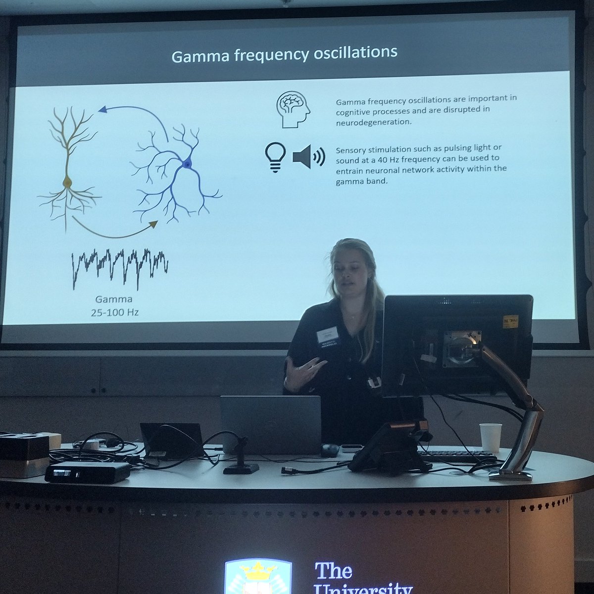 Dr Isabel N Christie (@izzynchristie) on Twitter photo The first ECR talk by Megan Elley who completed her PhD with Jon Brown from the University of Exeter <a href="/ExeterNeuro/">Exeter Neuroscience</a>
Slice work, optogenetics & gammy frequency oscillations which affect the way microglia interact with neurons.. Could there be therapeutic potential?
#UKGlia2024 The first ECR talk by Megan Elley who completed her PhD with Jon Brown from the University of Exeter <a href="/ExeterNeuro/">Exeter Neuroscience</a>
Slice work, optogenetics & gammy frequency oscillations which affect the way microglia interact with neurons.. Could there be therapeutic potential?
#UKGlia2024