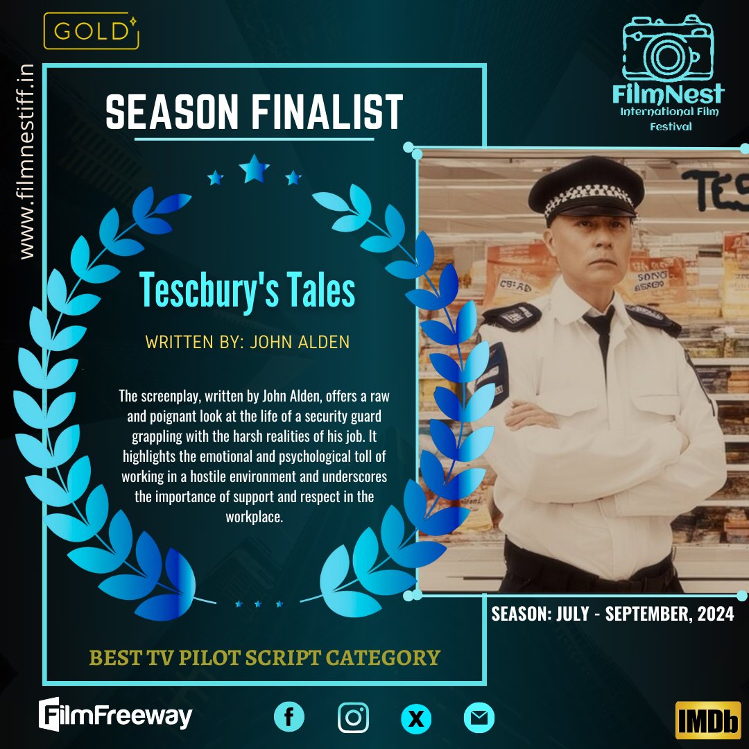 FilmnestF's tweet image. Congratulations to the writer John Alden on becoming a Finalist in the Best TV Pilot Script category for &quot;Tescbury&apos;s Tales&quot;. We wish you continued success in your future endeavours.
#TescburysTales #tvpilotscript #finalist #FNIFF