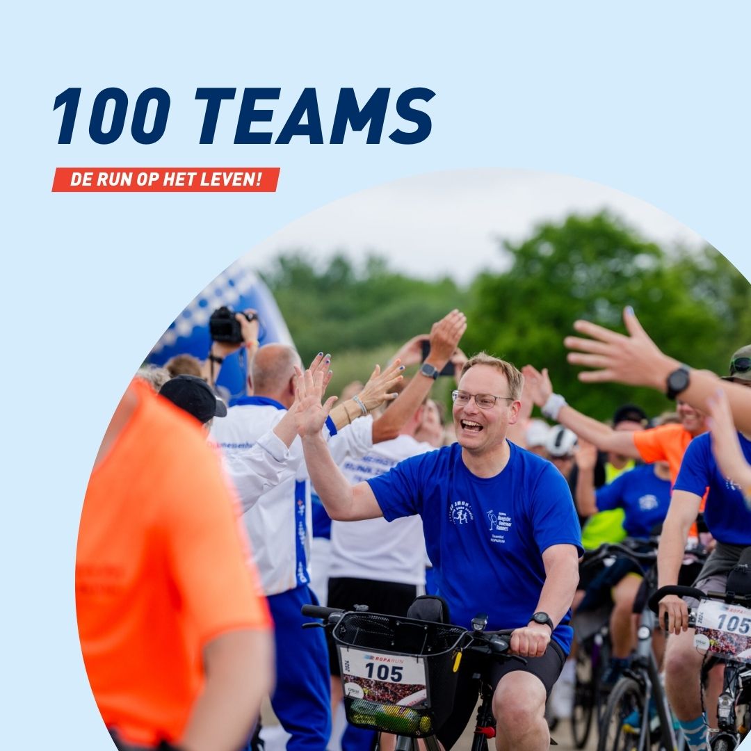 𝟭𝟬𝟬 𝗧𝗘𝗔𝗠𝗦 𝗘𝗡 𝗪𝗘 𝗚𝗔𝗔𝗡 𝗗𝗢𝗢𝗥! 
Met trots kunnen we melden dat we al 100 teams hebben die aan de start verschijnen! 💪 Maar dit is nog maar het begin... Ben jij klaar om de uitdaging aan te gaan? Stel een team samen en schrijf je in via roparun.nl/meedoen!