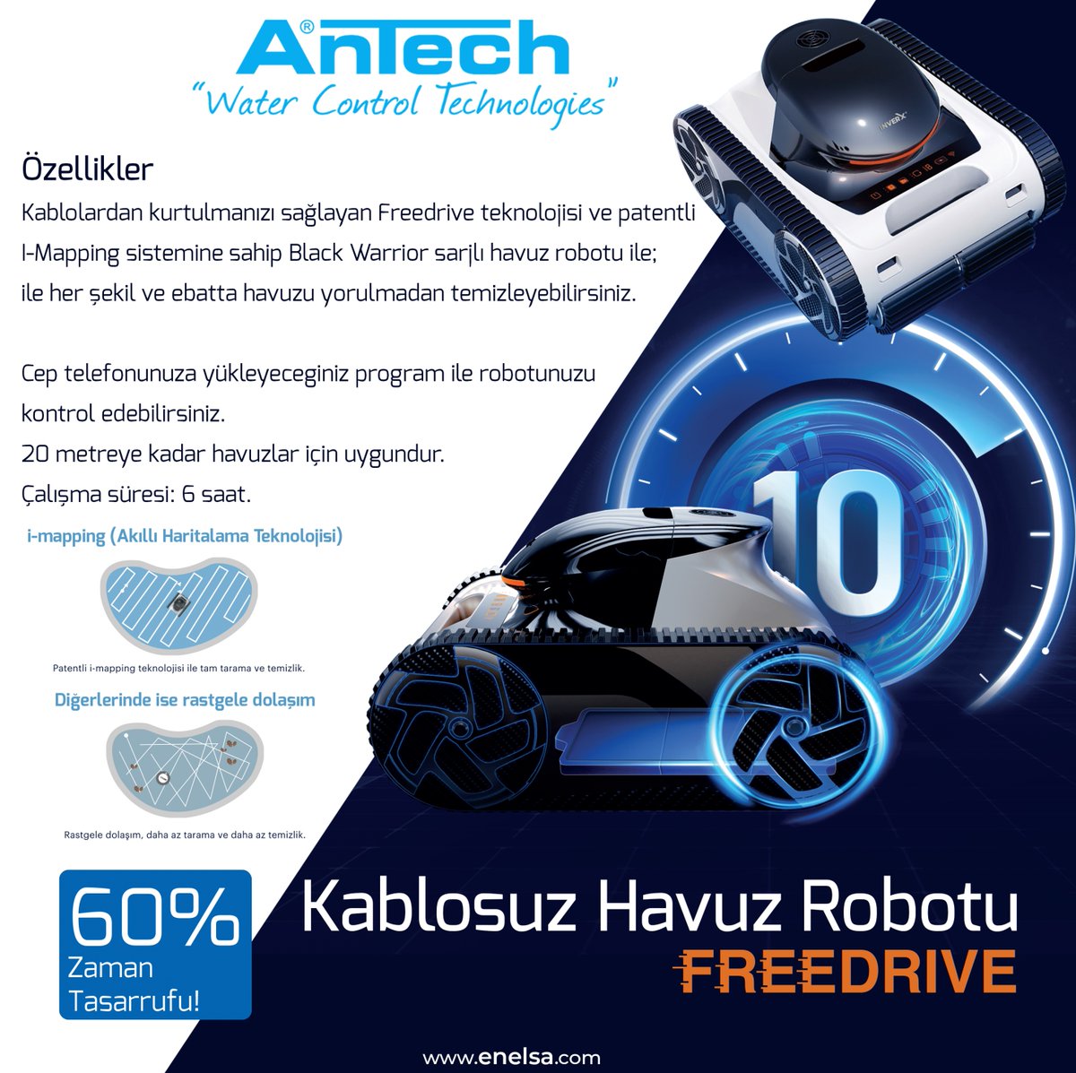 Her şekil ve ebada(20 metreye kadar) uygun kablosuz havuz robotu Fairland.