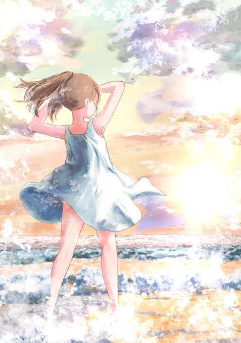 過ぎ行く夏を惜しんで夏のイラストを再掲します #夏の名残り 