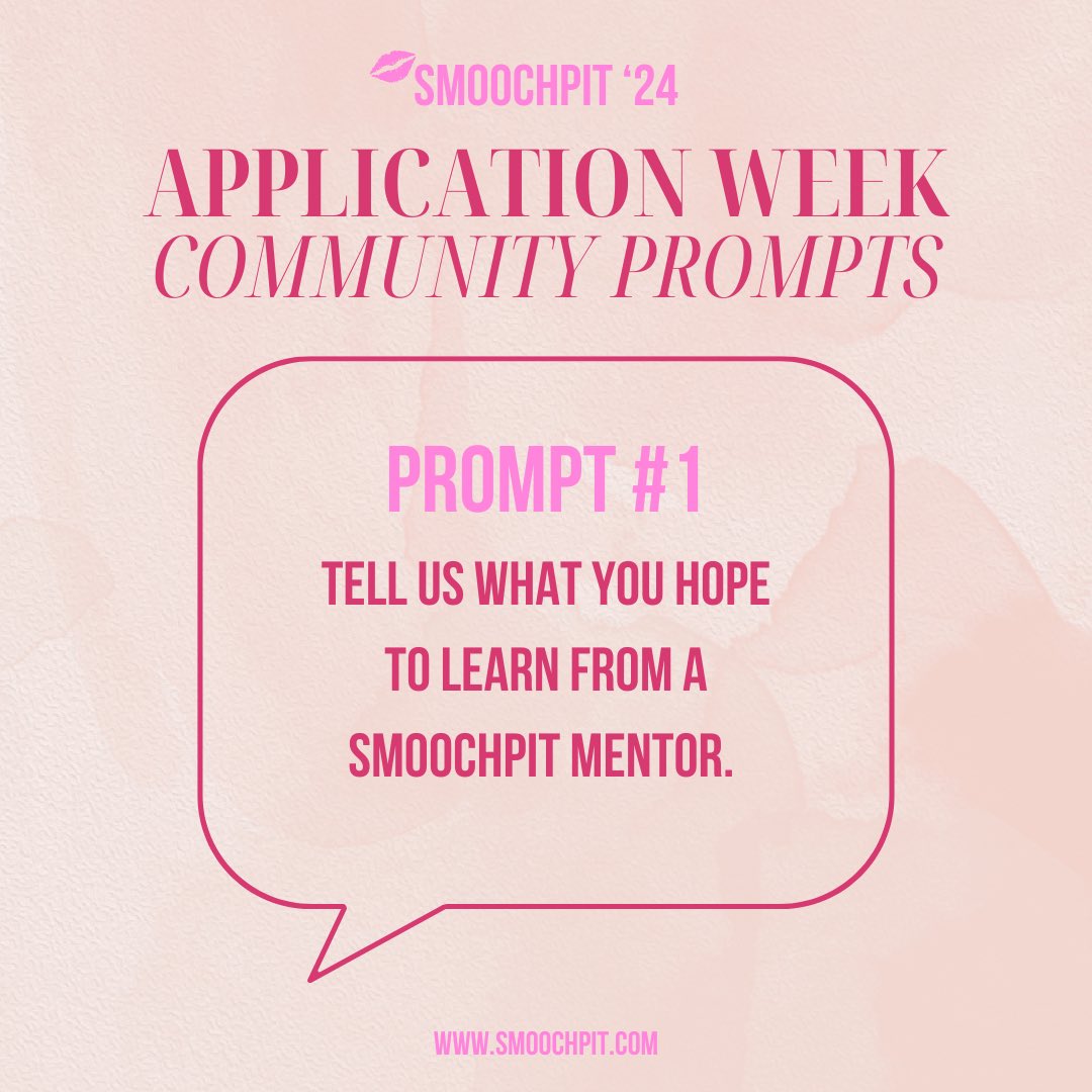JUST IN💌:

APPLICATIONS ARE NOW LIVE! 🎉🎉

Go through the mentee expectations page first before submitting your application: smoochpit.com/mentorship-app…

AND TO KICK OFF APPLICATION WEEK, we have a #SPPromptParty 😛

Tell us what you hope to learn from a mentor! 💗💗