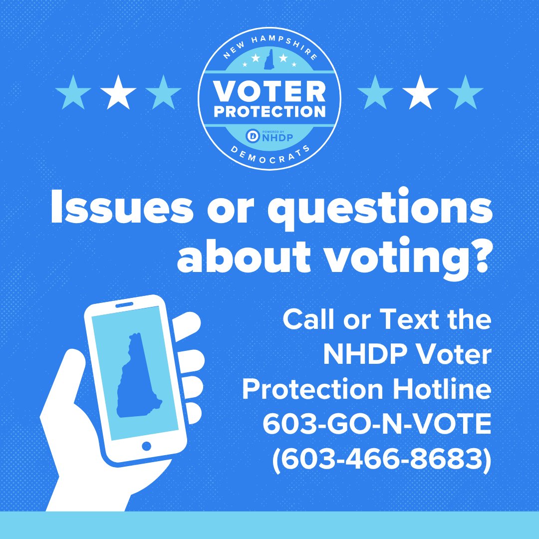 The NH Primary is TOMORROW! Make sure to go ‘n vote with our Voter Protection Hotline!

Have questions about registering to vote and what you need to bring with you to the polls? 

📲Call 603-GO-N-VOTE (or 603-466-8683) with questions or concerns about voting! #NHPolitics