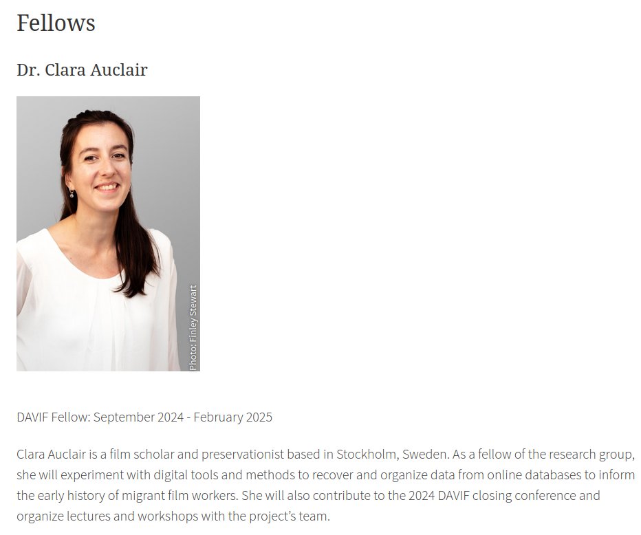 SarahMaiDang's tweet photo. Excited to welcome @Clarasilentfilm as our next @davif_project fellow! ✨Looking forward to working  together on #digitalmethods and #dataviz in the context of early film history and migrant film workers!  📽️👉https://t.co/LKYzlbs163 https://t.co/Lvw5s3kbD5