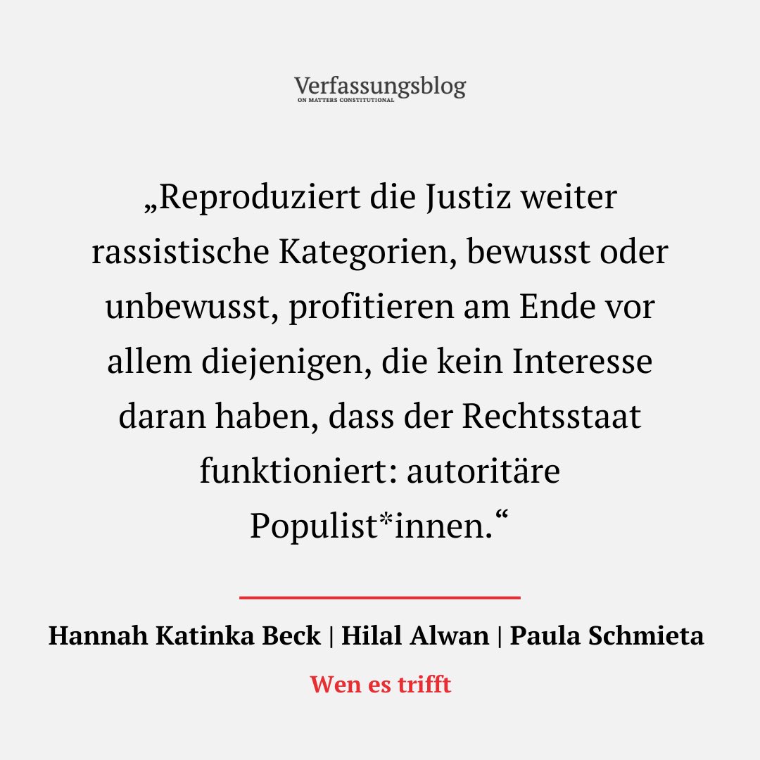 Mit Bengt Fuchs steht ein weiterer Richter im Verdacht, rassistisch geurteilt zu haben. 

Das sei kein Zufall, sagen HANNAH KATINKA BECK, HILAL ALWAN und PAULA SCHMIETA, sondern institutioneller Rassismus – der Nährboden für autoritäre Populist*innen.

verfassungsblog.de/institutionell…