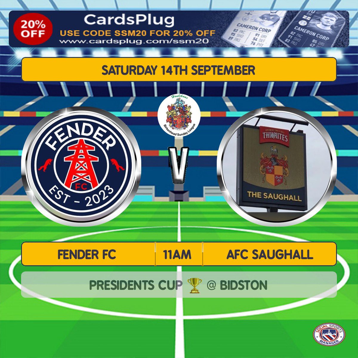 GAME SUNDAY 🏆

President cup 

Away to <a href="/Fender_FC/">FenderFc</a> 

Bidston 4G 11am kick off 

Up the Saughall