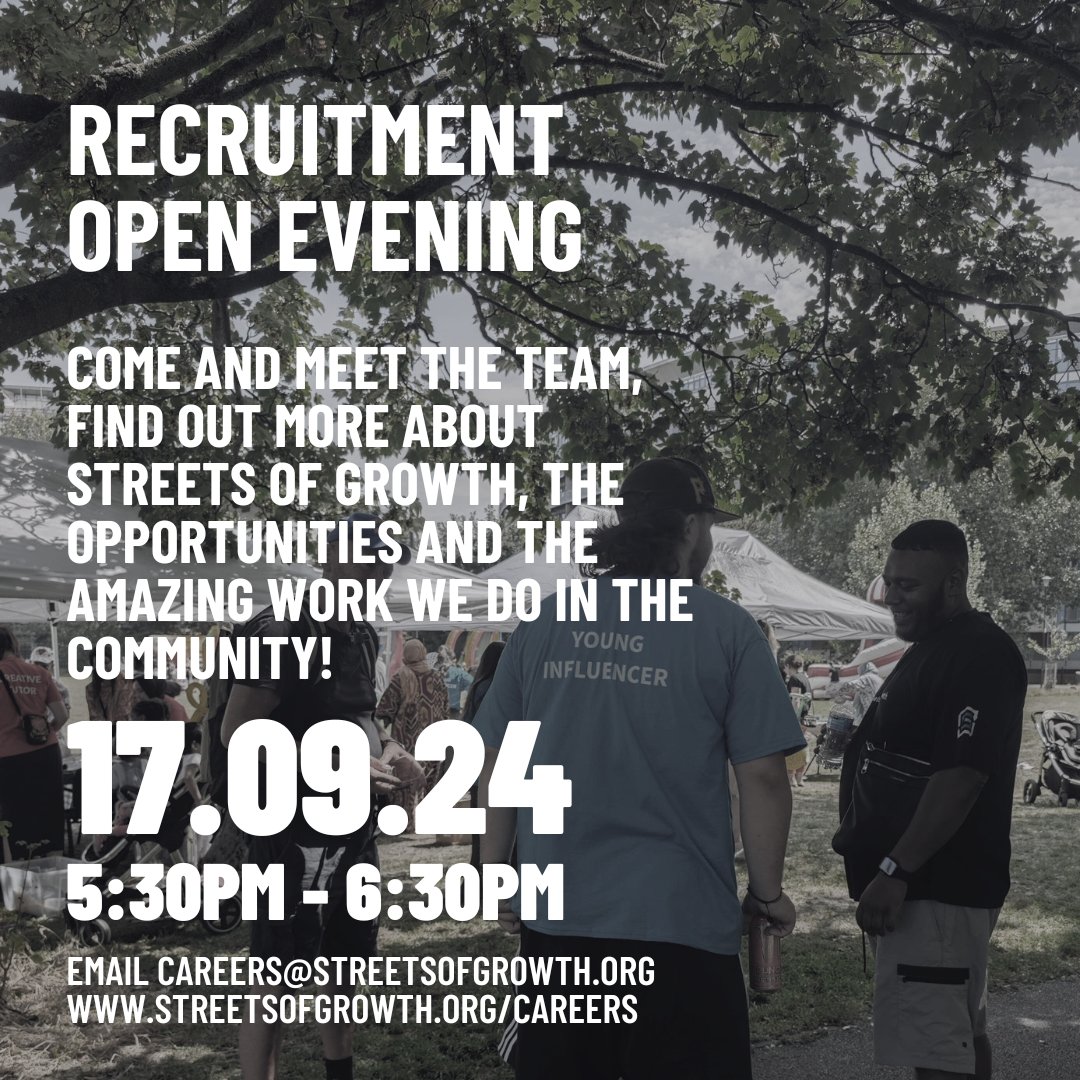 Join us for Streets of Growth's Open Evening!

📅 17th September 2024 ⏰ 5.30pm-6.30pm 📍 Streets of Growth, Hayloft Point, 6 Middlesex Street

Discover how you can make a difference in the lives of Young Adults in Tower Hamlets! Learn about our award winning intervention work, m