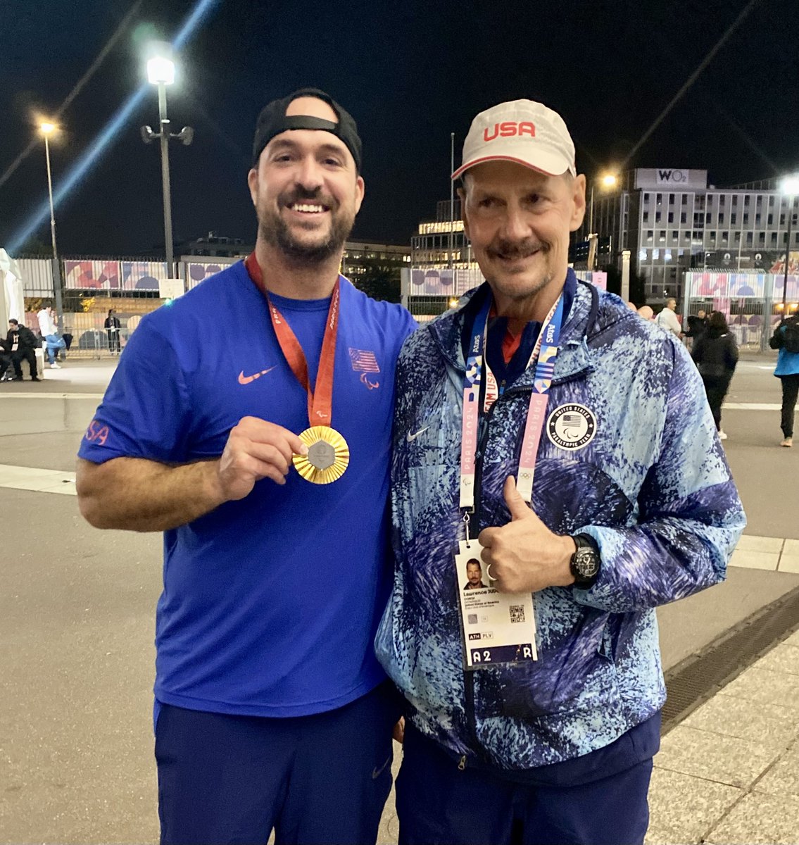 Dr. Larry Judge is back in the office after time spent wearing his coaching hat for the Paralympic Games. Pictured here w/ Jeremy Campbell, who won a gold medal in the men's F64 discus. He also coached Josh Cinnamo who finished fourth in the F46 men's shot put. #Paralympics2024