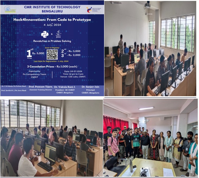 jvakularani's tweet image. CMR Institute of Technology, Bengaluru,  organized Hack4Innovation on July 4, 2024 &amp;amp; focused on transforming ideas into  prototypes and driving real-world impact. Thanks to everyone to made success! #Hack4Innovation #CMRIT #Innovation