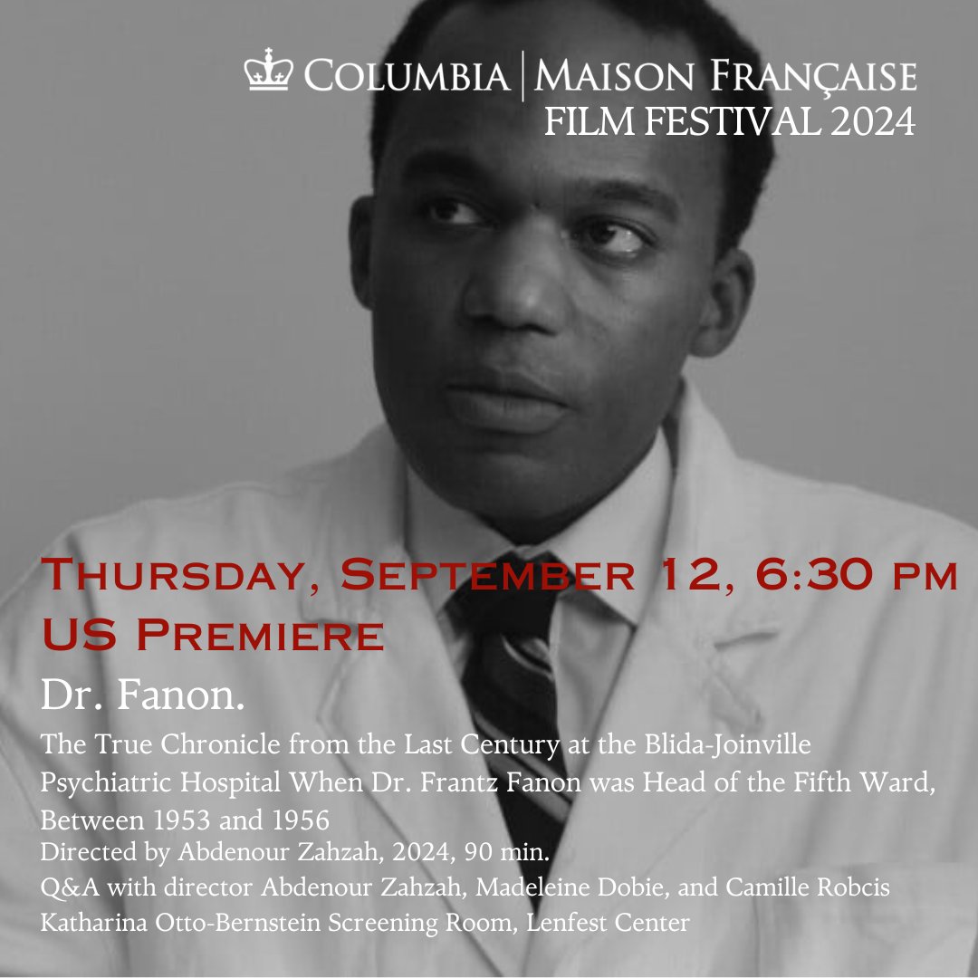 MaisonFrançaise (@columbia_mf) on Twitter photo US Premiere
September 12, 2024
6:30 PM - 9:00 PM
Katharina Otto-Bernstein Screening Room, Lenfest Center
In French and Arabic with English subtitles, this 90-minute drama will be followed by a Q&A with Director Abdenour Zahzah, and scholars Madeleine Dobie & <a href="/camillerobcis/">Camille Robcis</a> US Premiere
September 12, 2024
6:30 PM - 9:00 PM
Katharina Otto-Bernstein Screening Room, Lenfest Center
In French and Arabic with English subtitles, this 90-minute drama will be followed by a Q&A with Director Abdenour Zahzah, and scholars Madeleine Dobie & <a href="/camillerobcis/">Camille Robcis</a>