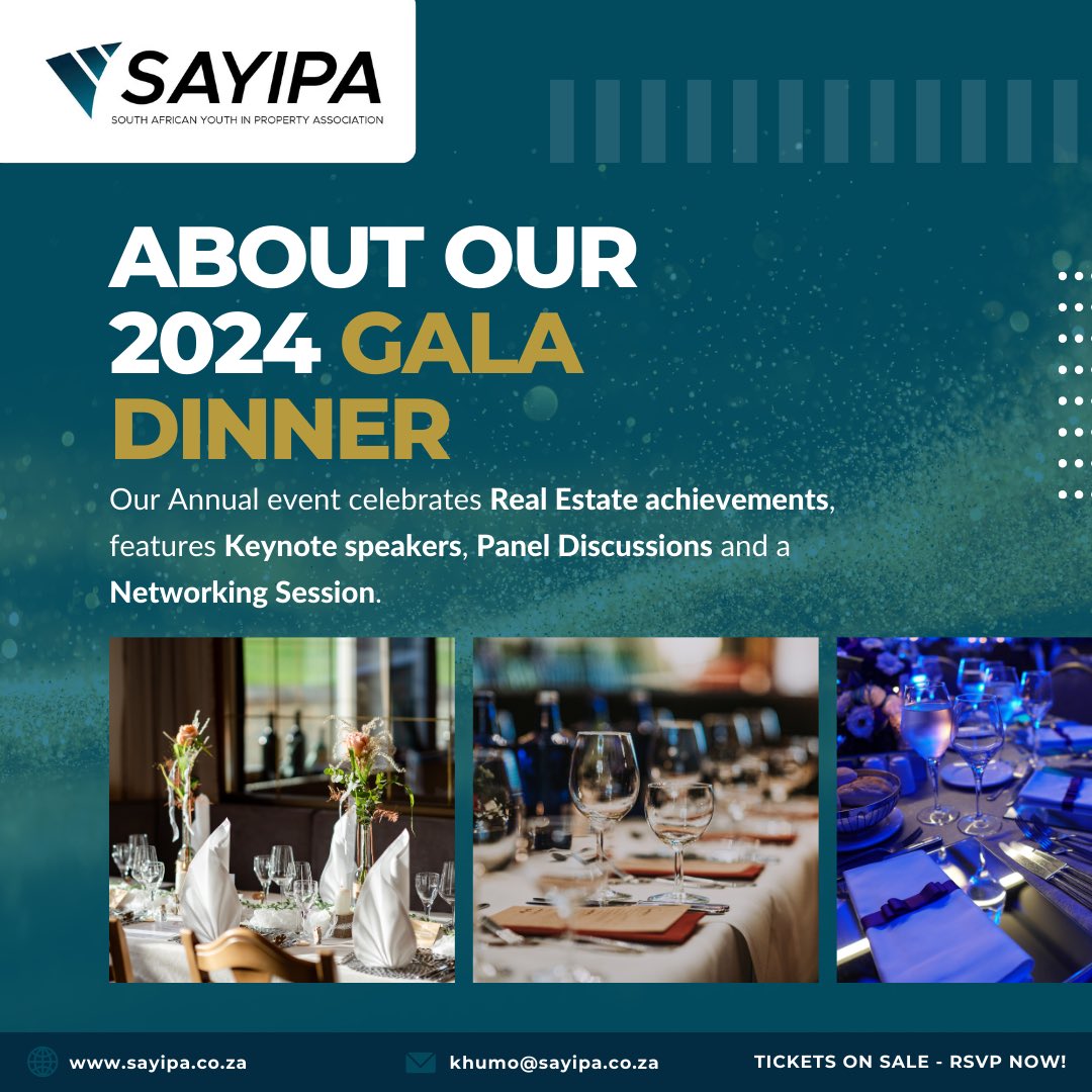 info_sayipa's tweet photo. YOUβRE INVITED π€©βοΈπ₯³
Our 2nd annual SAYIPA Gala Dinner taking place on the 25th of October celebrates the latest Achievements in Real Estate. π‘
Tickets Available On Our Bio. β
#HeritageMonth
#SAYIPA
#YouthInProperty
#RealEstate
#Education
#Property
#SAYIPAGalaDInner2024 https://t.co/LiZlOjjPd7