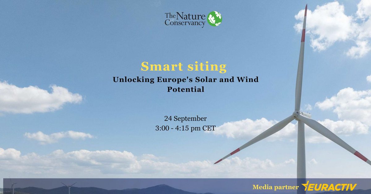 24 September I Media Partnership: Smart Siting: Unlocking Europe's Solar and Wind Potential 

Join us to discuss how smart siting measures can accelerate sustainable renewable energy deployment.

Register here: eurac.tv/9Xb8
More info here: eurac.tv/9XaT