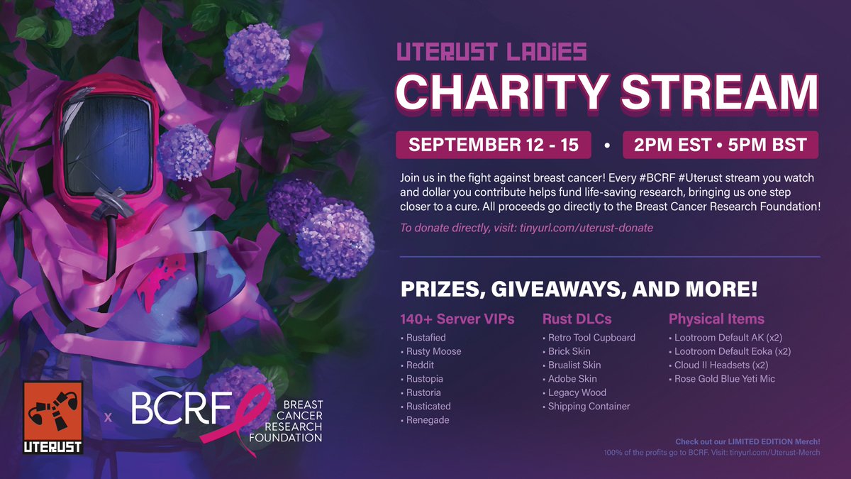JackShephardIRL's tweet photo. Excited to join #uterust's Charity Event on @playrust  with @BCRFcure! To help raise awareness, I'm giving away 5 VIP passes for my favorite server, @RustoriaServers! To enter:

1️⃣ Follow @jackshephardIRL & @beccasomething
2️⃣ RT this & tag 2 friends!

Want to support the cause? Check out the limited edition merch by @monsterarust all proceeds go to BCRF!

Merchandise Link:
https://t.co/BEJQrlTq8U

Donation Link: 
https://t.co/SUINnixL4R

Winners Announced on September 15th Sunday