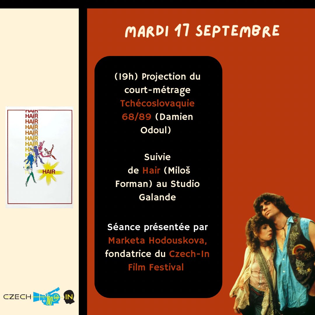 Venez nombreux, pour partager l'avant-goût de FESTIVAL CZECH-IN 10e édition : pojection du #filmculte de Miloš Forman, 'Hair', organisée en partenariat entre l'association étudiante Sorbonne With A Movie Camera et Czech-In Film Festival à Paris.   <a href="/StudioGalande/">Studio Galande Béruchet</a>