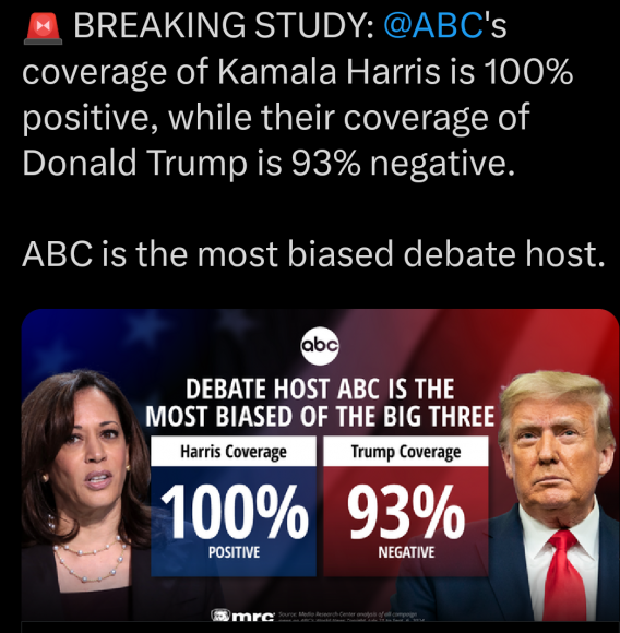 curtcrookcoxne1's tweet photo. I don't expect anything other than Kamala getting softball questions, and President Trump getting interrogated! #DebateNight https://t.co/e1i2m8wNGM