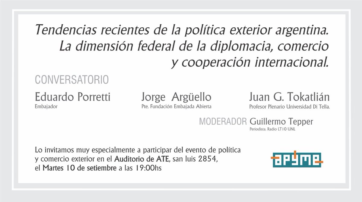 AndresRJones's tweet photo. CONVERSATORIO POLITICA EXTERIOR 

Las voces más relevantes de la diplomacia se encuentran en Santa Fe, para conversar sobre el escenario actual y la dimensión federal en la cooperación internacional.
Inscripciones:
https://t.co/ANOsvVsNCr https://t.co/ql0TCtPU0C