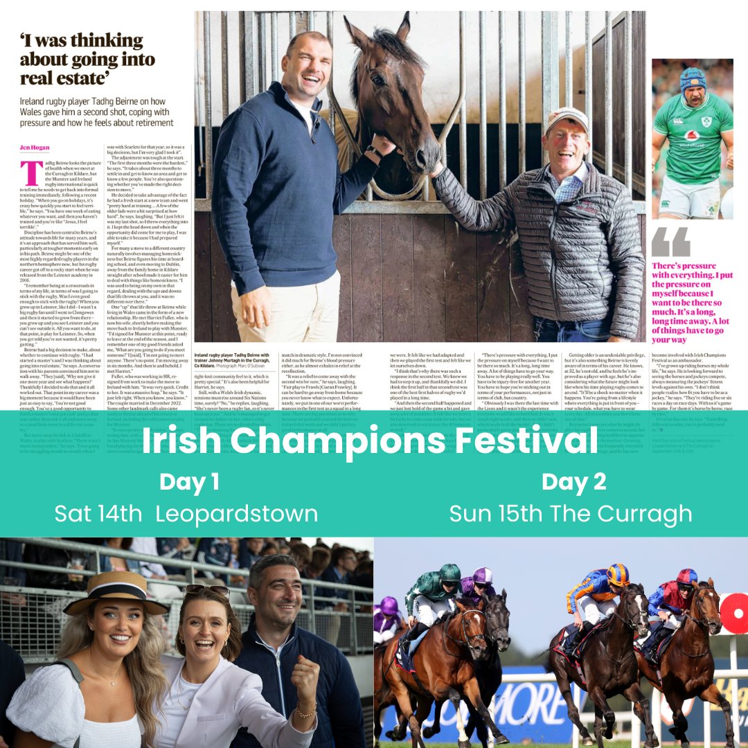With Ireland rugby player Tadhg Beirne as this year’s ambassador, the Irish Champions Festival gallops back to Leopardstown and The Curragh for two incredible days of racing, live music, entertainment and a premium sporting this weekend.🐎🎶🤩