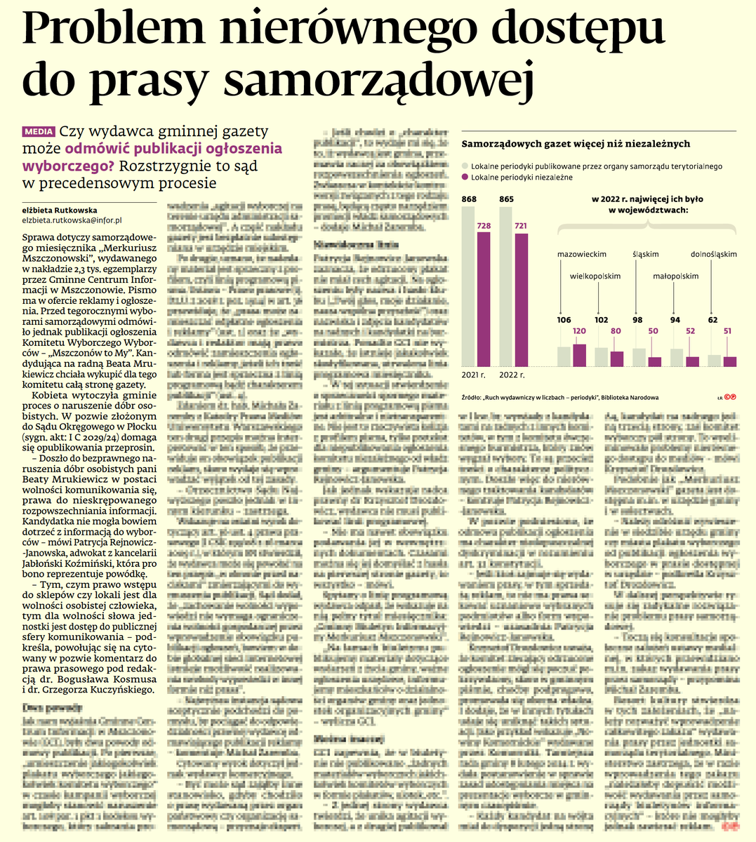 Dziennik Gazeta Prawna (@dgprawna) on Twitter photo ▶️ Czy wydawca gminnej gazety może odmówić publikacji ogłoszenia wyborczego? Rozstrzygnie to sąd w precedensowym procesie.
🖋️ <a href="/jabrzoza/">Elżbieta Rutkowska</a> ▶️ Czy wydawca gminnej gazety może odmówić publikacji ogłoszenia wyborczego? Rozstrzygnie to sąd w precedensowym procesie.
🖋️ <a href="/jabrzoza/">Elżbieta Rutkowska</a>