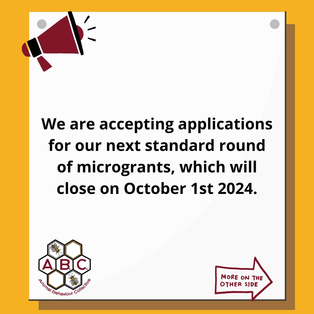 📢📢📢We are currently accepting applications for our next standard round of microgrants, which will close on October 1st 2024. Anyone currently enrolled as a student in animal behaviour is welcome to apply for amounts between 5-200 GBP.