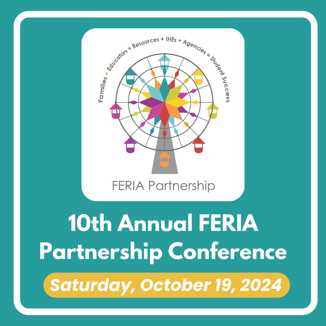 REMINDER!

The FERIA Partnership Conference is this October! The event's goal is to empower Latino families &amp; to provide resources &amp; tools to support their children with IDD throughout their lives.

Learn more ➡️ tinyurl.com/yy5kysvs
Register ➡️ feriapartnership.org