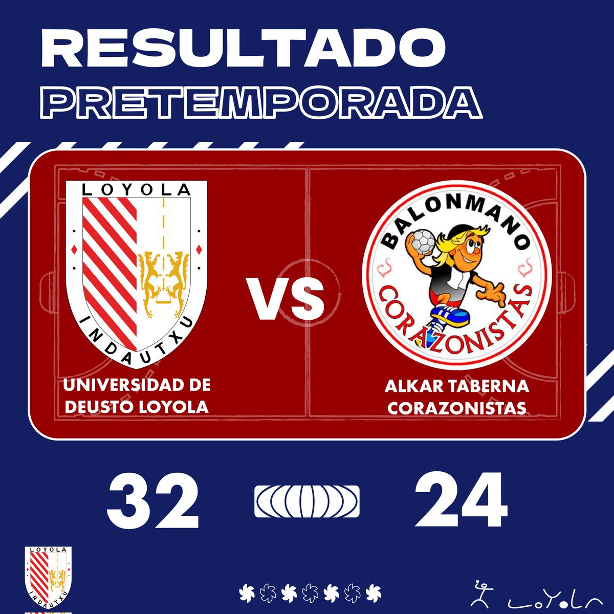 🏆 #PRETRMPORADA🤾

<a href="/BalonmanoLoyola/">Loyola Indautxu</a> 32
<a href="/BM_Corazonistas/">Bm.Coras Vitoria</a> 34

Nuestro senior comienza la pretemporada con una victoria. Seguirán trabajando para mejorar y así llegar al 100% al inicio de la temporada.

¡A seguir trabajando!💪🏻💪🏻🤾 

#SeguimosBailando 💃💃💃