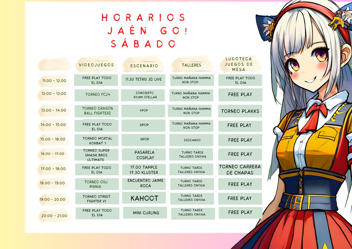 JaenGoFF's tweet photo. Ya tenemos todos los horarios del sábado en #jaengo
#eventosgo https://t.co/a6yhynhhwQ