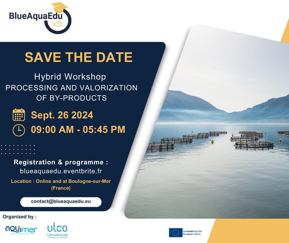 ⏳ C'est dans deux semaines ! ⏳

🌊Participez à notre workshop sur le traitement et la valorisation efficace des sous-produits organisé dans le cadre du projet européen BLUEAQUAEDU, pour lequel nous sommes partenaires !

Inscrivez-vous 👉 blueaquaedu.eventbrite.fr