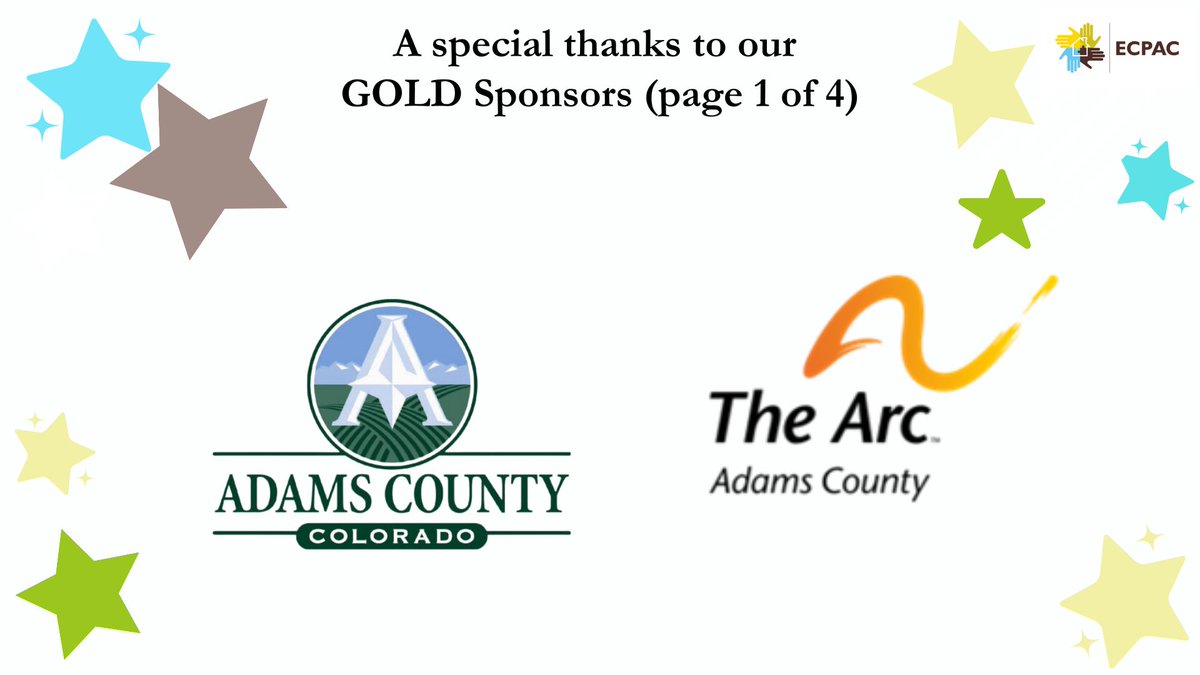 We are thankful for two of our GOLD sponsors - <a href="/adamscountygov/">Adams County Government</a> and <a href="/thearcadams/">The Arc of Adams County</a> 
Your support helps us to meet our mission to "build a community where every young child, their family, and early childhood professionals can reach their full potential!"