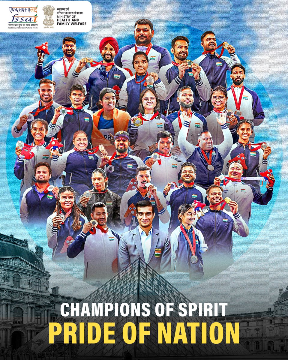 fssaiindia's tweet image. A record-breaking Paralympic performance! 
Our para-athletes have made us proud beyond words. Your dedication and hard work have inspired millions. #ParalympicHeroes #EatRightPlayStrong #Cheer4Bharat #Paralympic2024 
@MoHFW_INDIA @ParalympicIndia