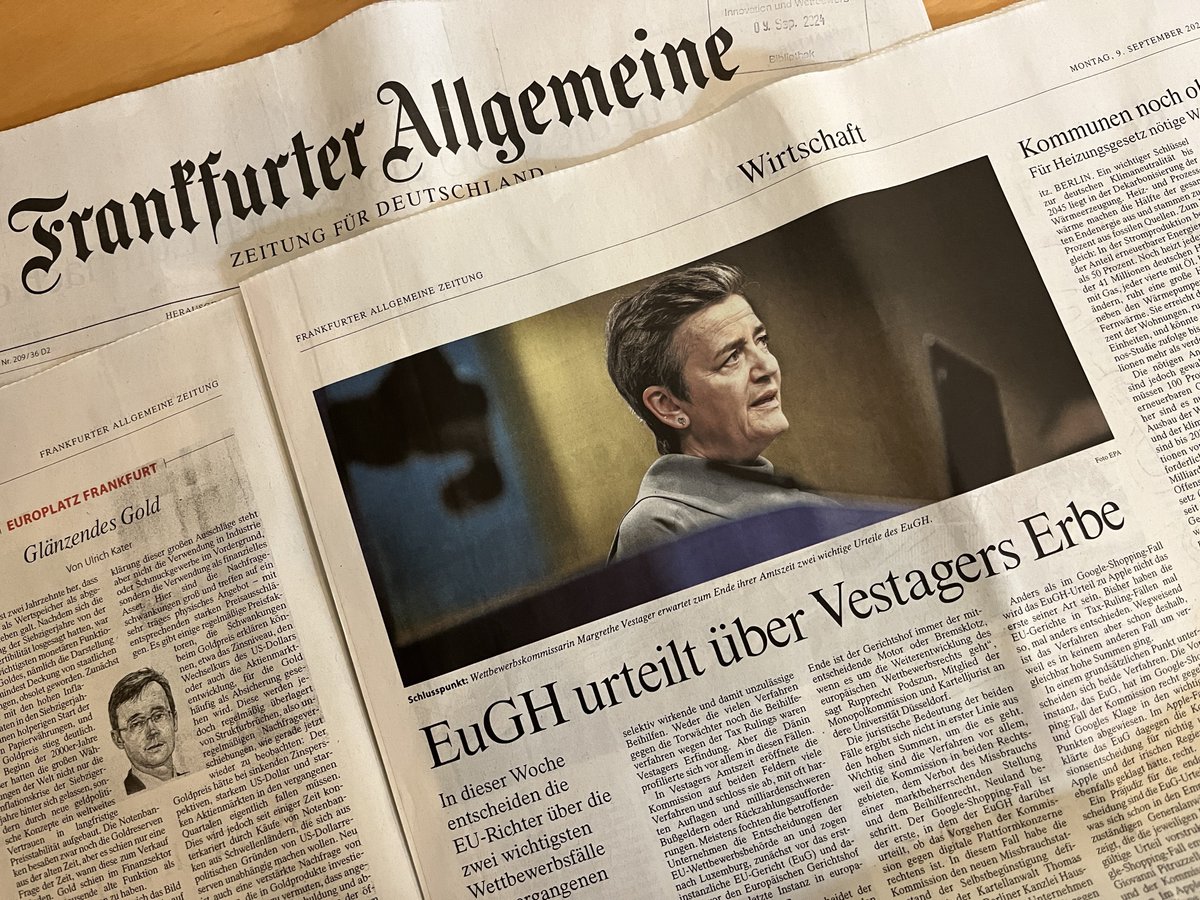 Tomorrow is the big day: Will the 🇪🇺Court of Justice confirm the Commission‘s approach towards Big Tech in the #competition law cases Google Shopping &amp; Apple Tax (state aid)? It would be devastating if not. <a href="/FAZ_Wirtschaft/">FAZ Wirtschaft</a> 👇🏽 with a report (and my 2 cents).