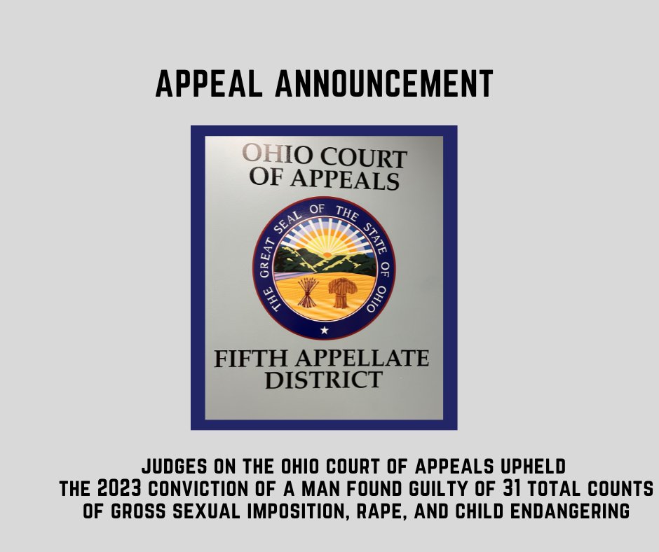 Judges on the Ohio Fifth District Court of Appeals affirmed the conviction of a Dresden man sentenced to life in prison for rape. 

bit.ly/3ZjGtQA