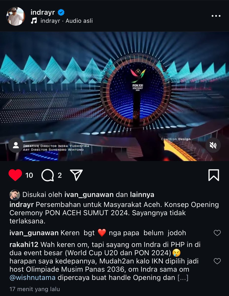 <a href="/BadmintonTalk/">Badminton Talk</a> Ini Director asli pembukaan PON 2024 min, tapi beliau akhirnya gak jadi handle karena Panitia PON memilih Director lain. Padahal beliau keren banget, juga temennya mas Wishnutama