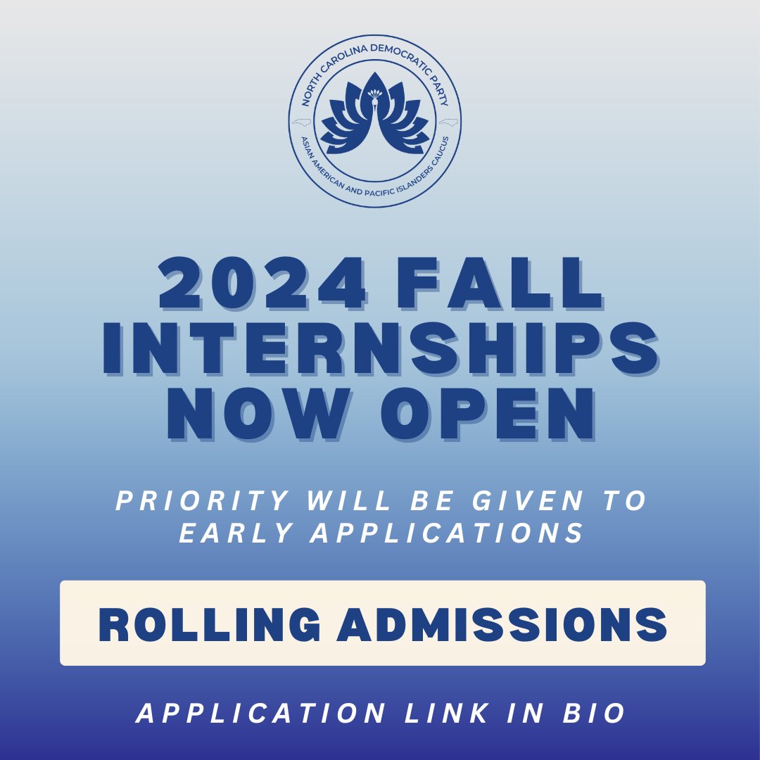 aapi_ncdp's tweet image. ‼️🚨Internship applications are now being considered on a rolling basis! If you haven&apos;t had a chance to apply, this is your chance! Early applications will be given priority.

#aapi #ncpol #ncdemocrats