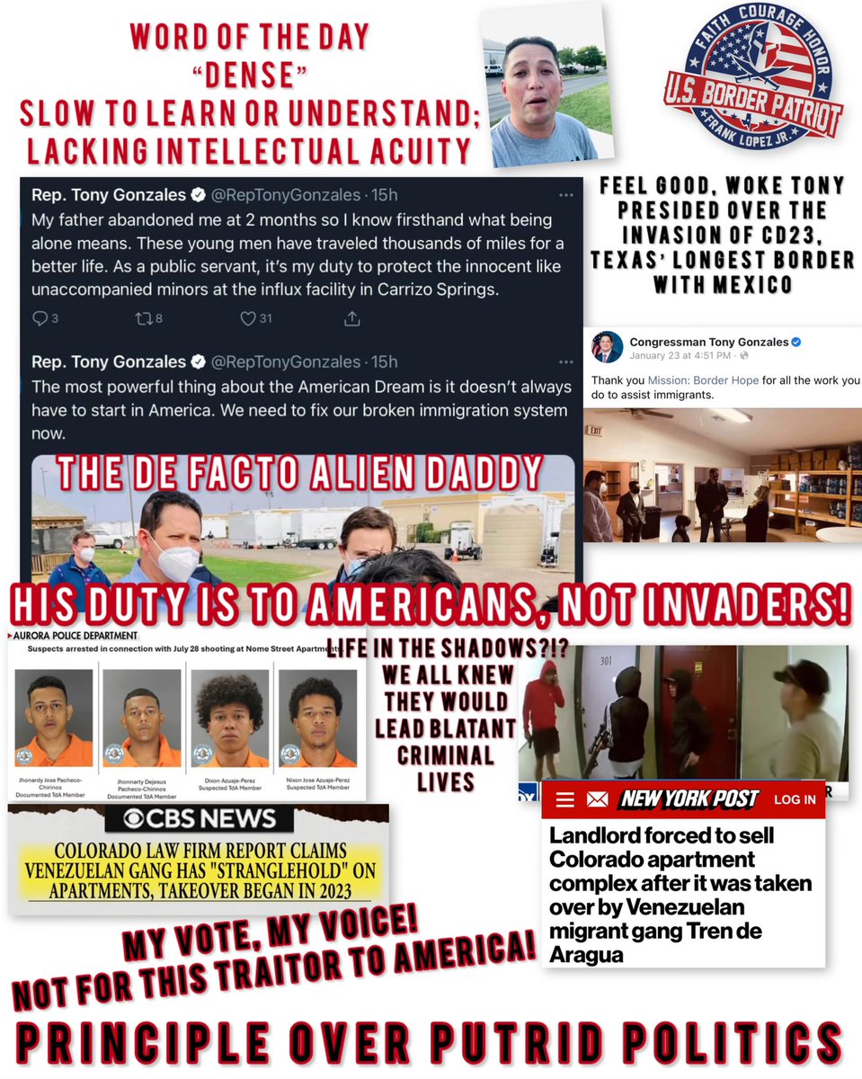 usborderpatriot's tweet photo. Cue the baabaableaters who don’t have a clue of how to defend our Nation. How many times do people have to get spit in the face and slapped around to wake up?! They’ll blame and try to k**l the voice in the wilderness, nevertheless, the Truth must be told about traitorous @TonyGonzales4TX