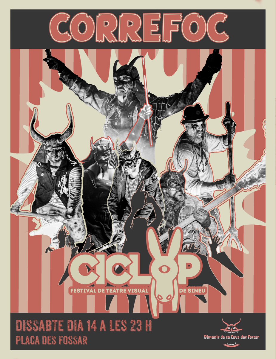 Hem fet aquest cartell per #correfoc dels Dimonis de Sineu al #festivalciclop.
Si vos agrada aquest trui, dissabte no falteu.