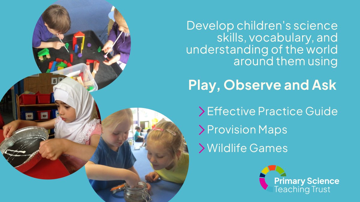 Boost Early Years science learning with Play, Observe and Ask! This resource includes an Effective Practice Guide, Provision Maps, and Wildlife Games to engage ages 3-5 years in science through play.

Explore the resource here: pstt.org.uk/resources/play…