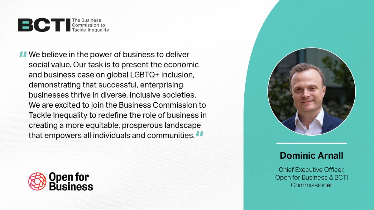 Open for Business (@openforbusiness) on Twitter photo We are delighted that our CEO <a href="/Dominicarnall/">Dominic Arnall</a> has joined the <a href="/BCTI_WBCSD/">The Business Commission to Tackle Inequality</a> coalition, to support its work in driving #LGBTQ+ rights and ending disability exclusion, fostering inclusive growth and equitable markets.
We join fellow new member Katy Talikowska, CEO of <a href="/thevaluable500/">The Valuable 500</a>. We are delighted that our CEO <a href="/Dominicarnall/">Dominic Arnall</a> has joined the <a href="/BCTI_WBCSD/">The Business Commission to Tackle Inequality</a> coalition, to support its work in driving #LGBTQ+ rights and ending disability exclusion, fostering inclusive growth and equitable markets.
We join fellow new member Katy Talikowska, CEO of <a href="/thevaluable500/">The Valuable 500</a>.
