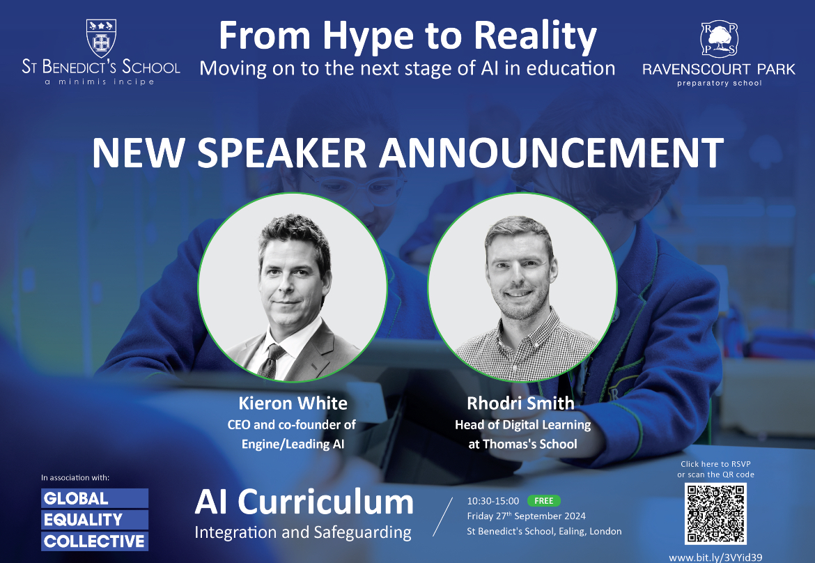 Rhodri Smith (@techwithrhodri) on Twitter photo I'm excited to announce that I will be speaking at 'From Hype to Reality' hosted at <a href="/stbenedicts/">St Benedict's School</a> on Friday 27th September.
This event will cover all aspects of AI in education including integration and safeguarding.
Book your place now: bit.ly/3VYid39
#edutwitter I'm excited to announce that I will be speaking at 'From Hype to Reality' hosted at <a href="/stbenedicts/">St Benedict's School</a> on Friday 27th September.
This event will cover all aspects of AI in education including integration and safeguarding.
Book your place now: bit.ly/3VYid39
#edutwitter