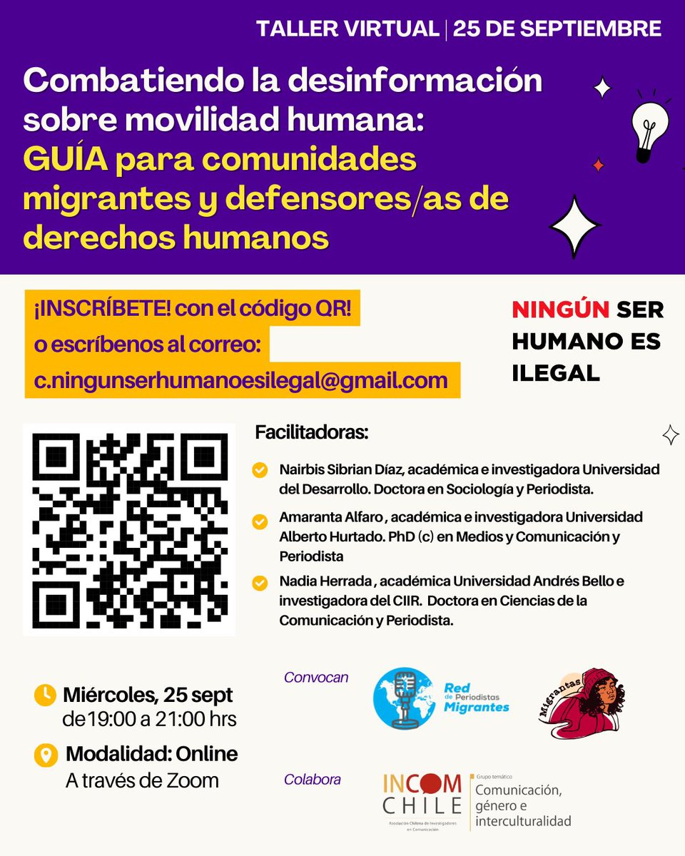 🌸 ¡Regresamos con la primavera y traemos un taller imperdible! 🌸

 ¡Inscríbete ya! 
forms.gle/3yuFSFEtH2RPY8…

🔴También puedes solicitar el formulario de inscripción por mensaje interno o escribiéndonos al correo: c.ningunserhumanoesilegal@gmail.com