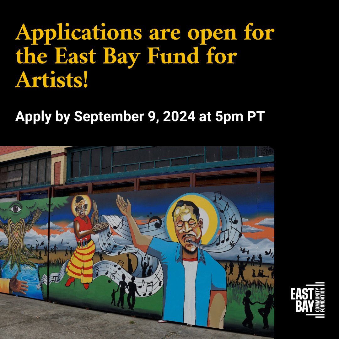Applications for our East Bay Fund for Artists (EBFA) close TODAY at 5pm PT!

EBFA is committed to providing opportunities for Black, Indigenous, and people of color to experience art that represents their culture and history.

Submit your application: ebcf.org/initiatives/ea…