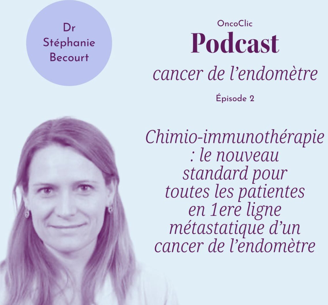 #podcast 

Notre série de podcast dédiée au cancer de l’endomètre dans le cadre de #septembreTurquoise se poursuit

Épisode 2️⃣ : chimio-immunothérapie, un nouveau standard pour toutes les patientes en 1ere ligne métastatique d’un cancer de l’endomètre ?