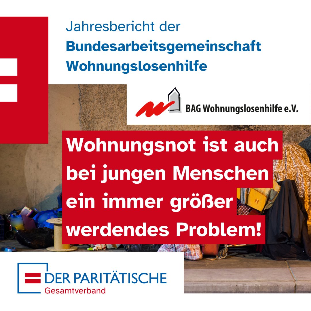 #TagDerWohnungslosen: Immer mehr junge Menschen haben keine Wohnung. Das zeigt der Jahresbericht der <a href="/BAGW/">BAG Wohnungslosenhilfe</a>. Neuer Höchststand: 11 % der Hilfesuchenden in Wohnungsloseneinrichtungen und -beratungen waren Haushalte mit Kindern!
👉 bagw.de/de/neues/s?tx_…
#Wohnungslosigkeit