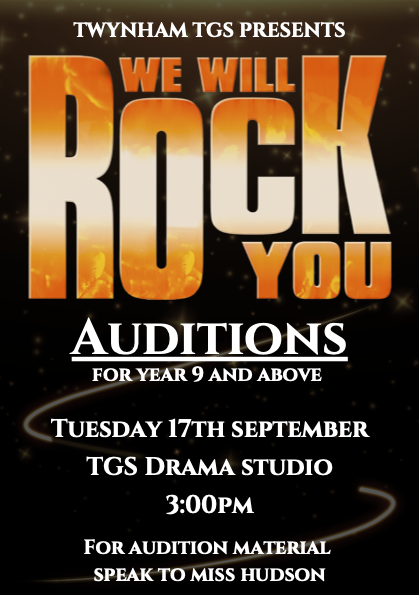The Grange auditions for We Will Rock You begin next week! 

We look forward to seeing you there!  

3:00pm 17th of September.